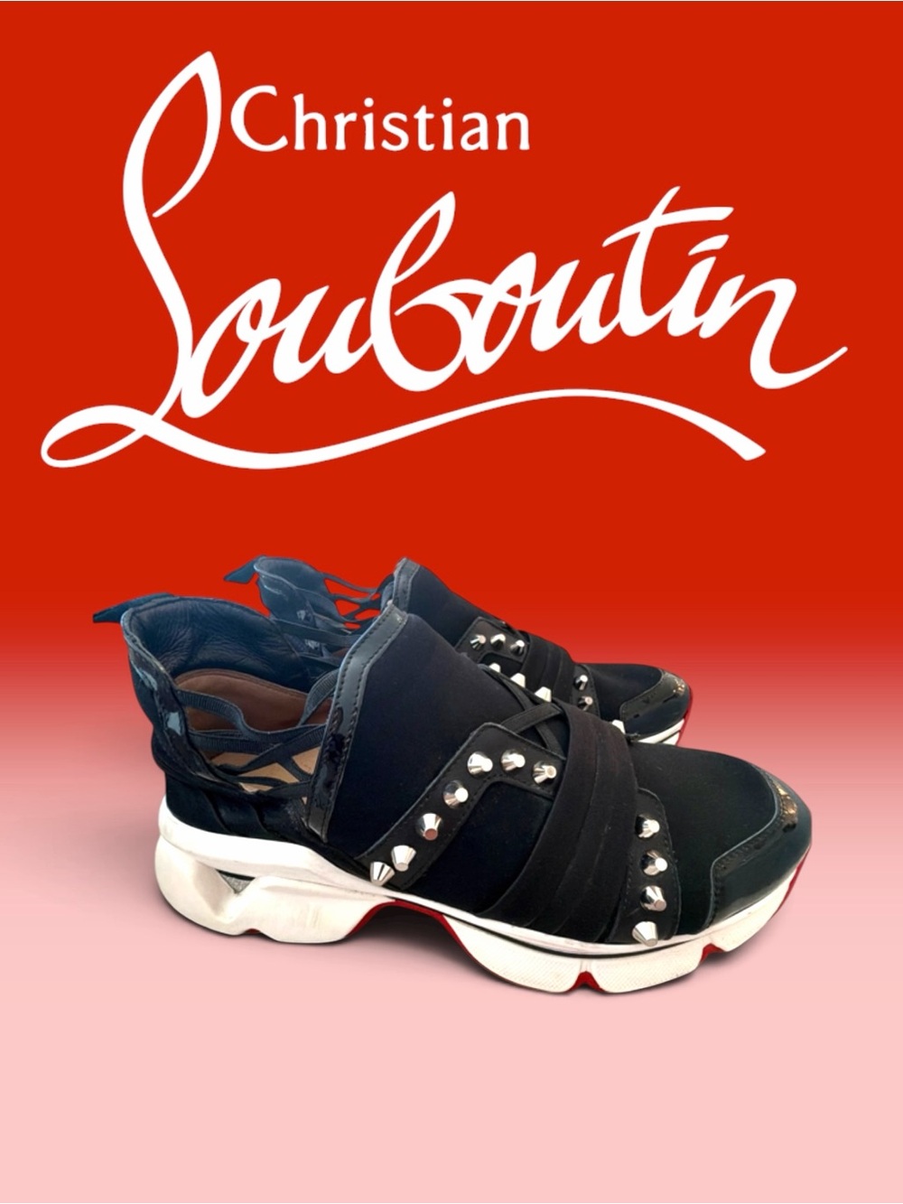 Christian Louboutin run spikes Black lou Sneakers unisex authentic
